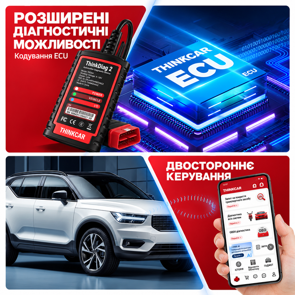 Автосканер Thinkcar ThinkDiag 2 (Android/IOS, всі системи, 15 сервісних функцій, 1 рік оновлень, кодування, тести, CAN FD) 11304 фото