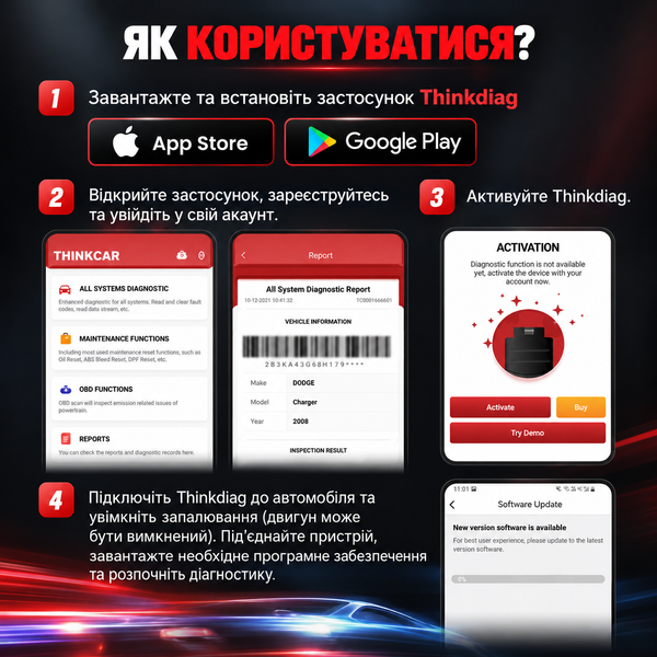 Автосканер Thinkcar ThinkDiag 2 (Android/IOS, всі системи, 15 сервісних функцій, 1 рік оновлень, кодування, тести, CAN FD) 11304 фото